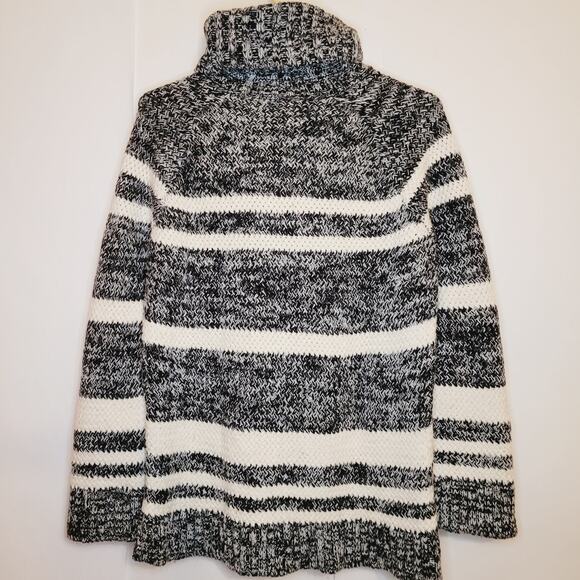 Ann Taylor Loft black and white striped cowl neck long sleeved sweater - Picture 2 of 10